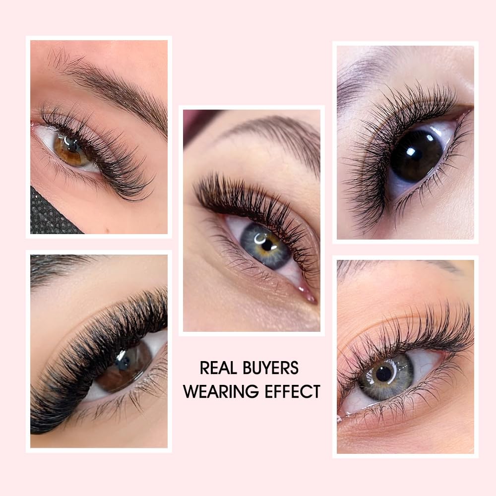 NATUHANA Sandwich Clover W Shape Eyelashes Extension Triple-Core 3D Premade Fans 0.07mm L Curl 8-14mm Mixed Tray Lash Extensions Blooming Flower Eyelash 12 Rows/Case (S3D black;0.07 L, 8-14 MIX)