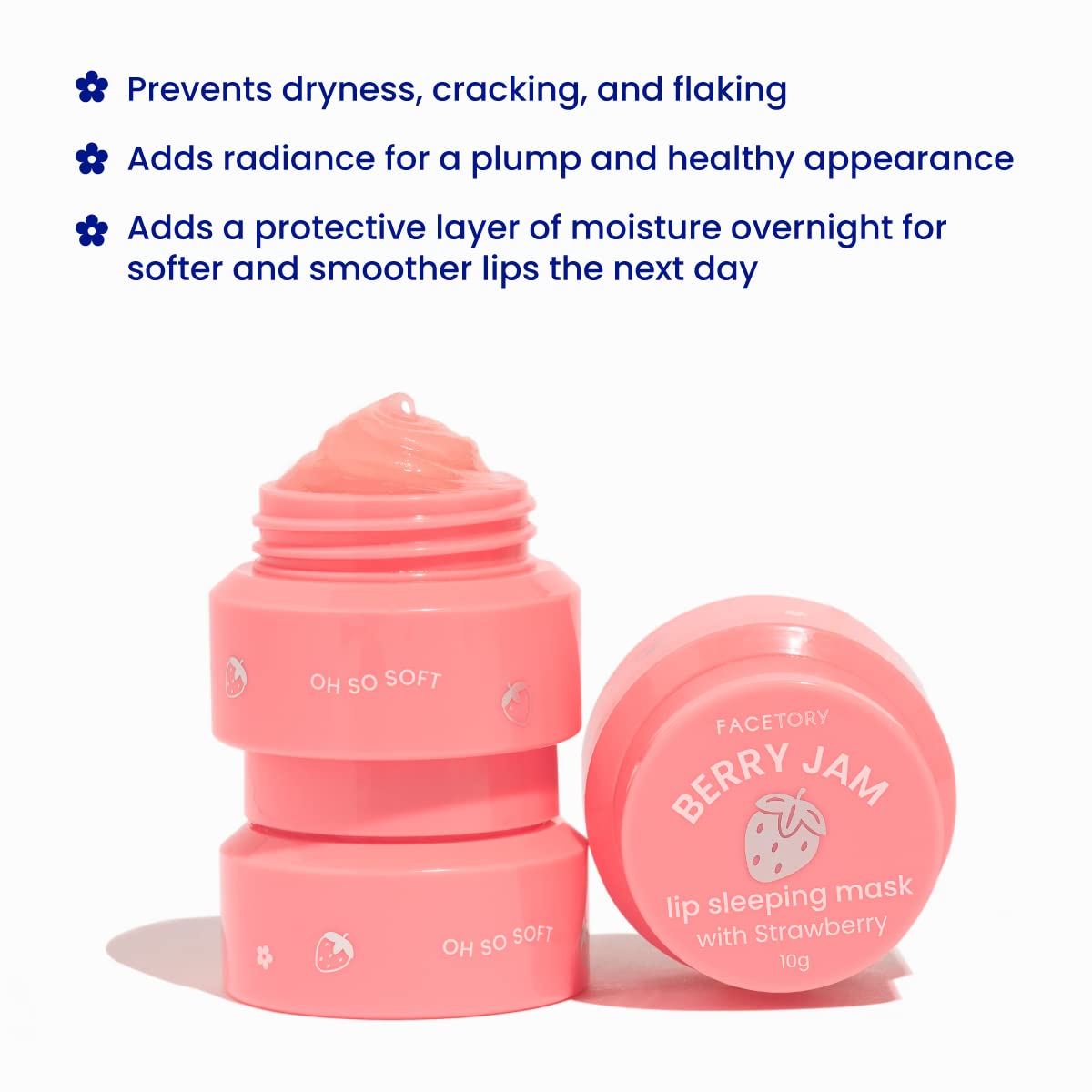 FaceTory Berry Jam Lip Sleeping Mask with Strawberry Fruit Extract and Shea Butter - for Softer Lips, for Dry, Cracked, and Chapped Lips, Moisturizing, Protecting, Nourishing - 10g