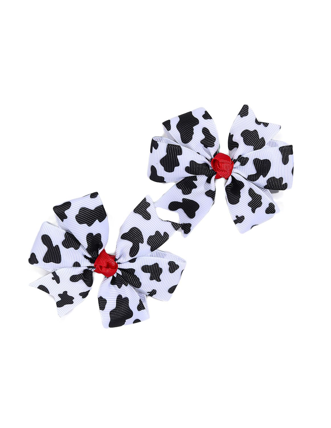 Cow Stria Cheerleading Cow Print Jumbo Bow Ponytail Holder with Bowknot Hair Clip - PHB11