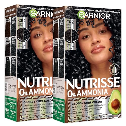 Garnier Nutrisse 0% Ammonia Glossy Curl Hair Dye CR2 Soft Black - Pack of 2