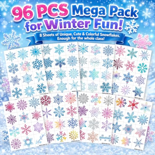 Blue Snowflake Temporary Tattoos for Kids, 96 PCS
