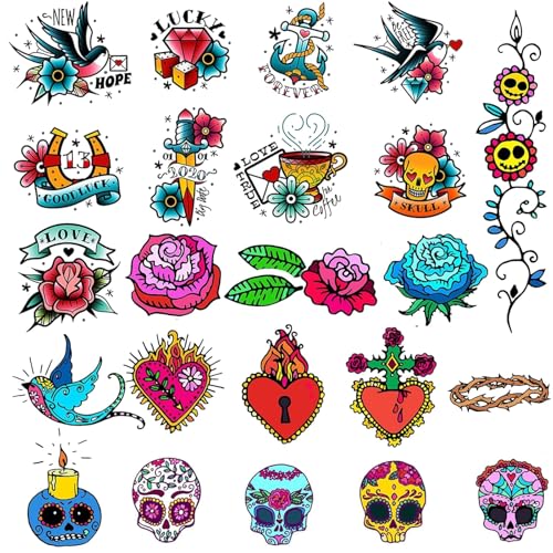 CARGEN Temporary Tattoos - 23 Classic Designs Skull Rose Bird