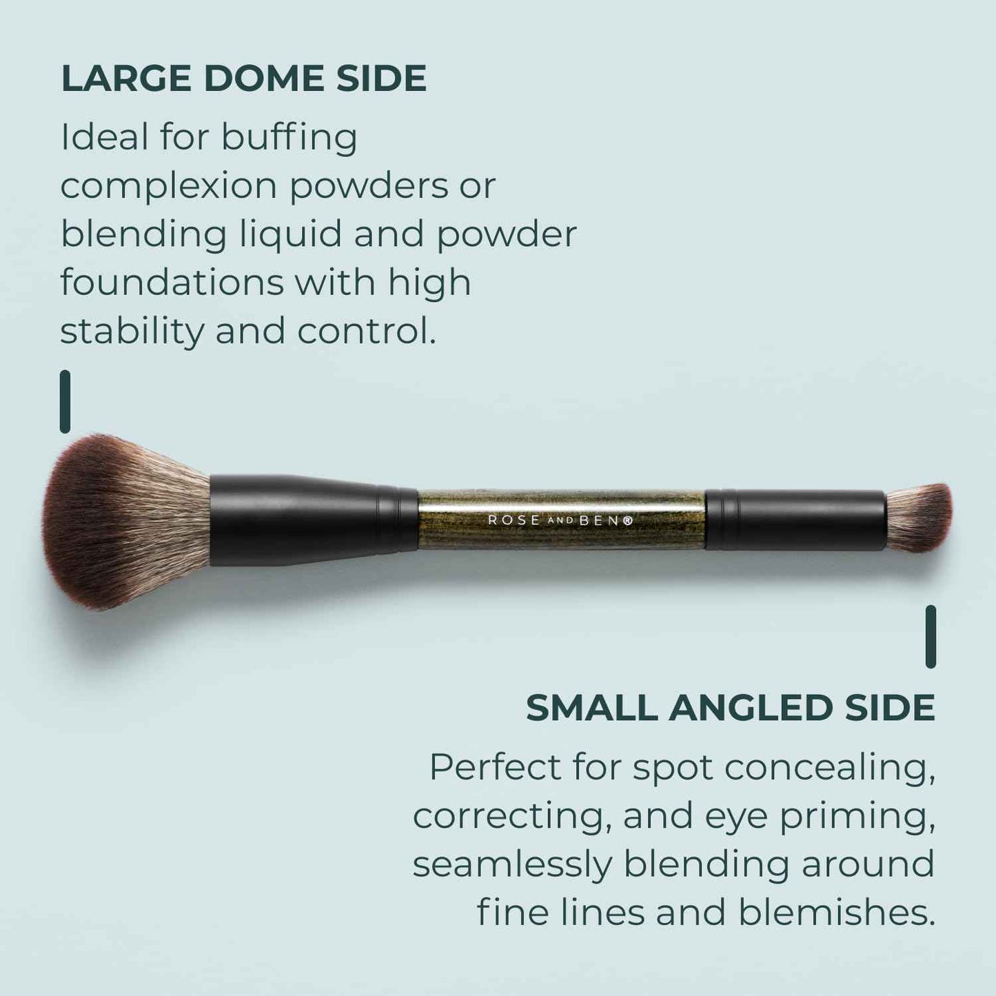 Rose and Ben Beauty D2 Concealer & Complexion Brush | Dual-Ended Design for Seamless Blending | Buffing & Setting for Cream, Liquid, and Powder Makeup | Cruelty-Free Fibers
