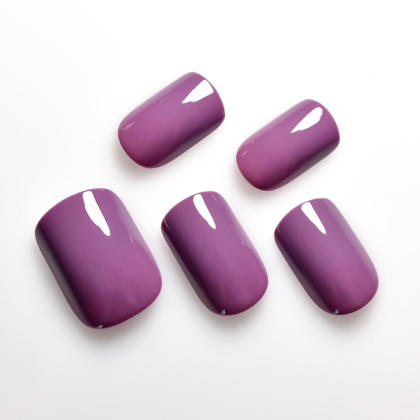 Glossy Finished Solid Bright Purple Press On False Nails Medium Length Squoval Women Girls Nail Art Tips Manicure Reusable Acrylic Fake Fingernails Nails for Daily Office Home