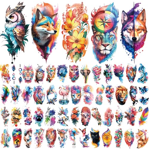 77 PCS Temporary Tattoos for Adults & Kids - Realistic Animal & Flower Designs