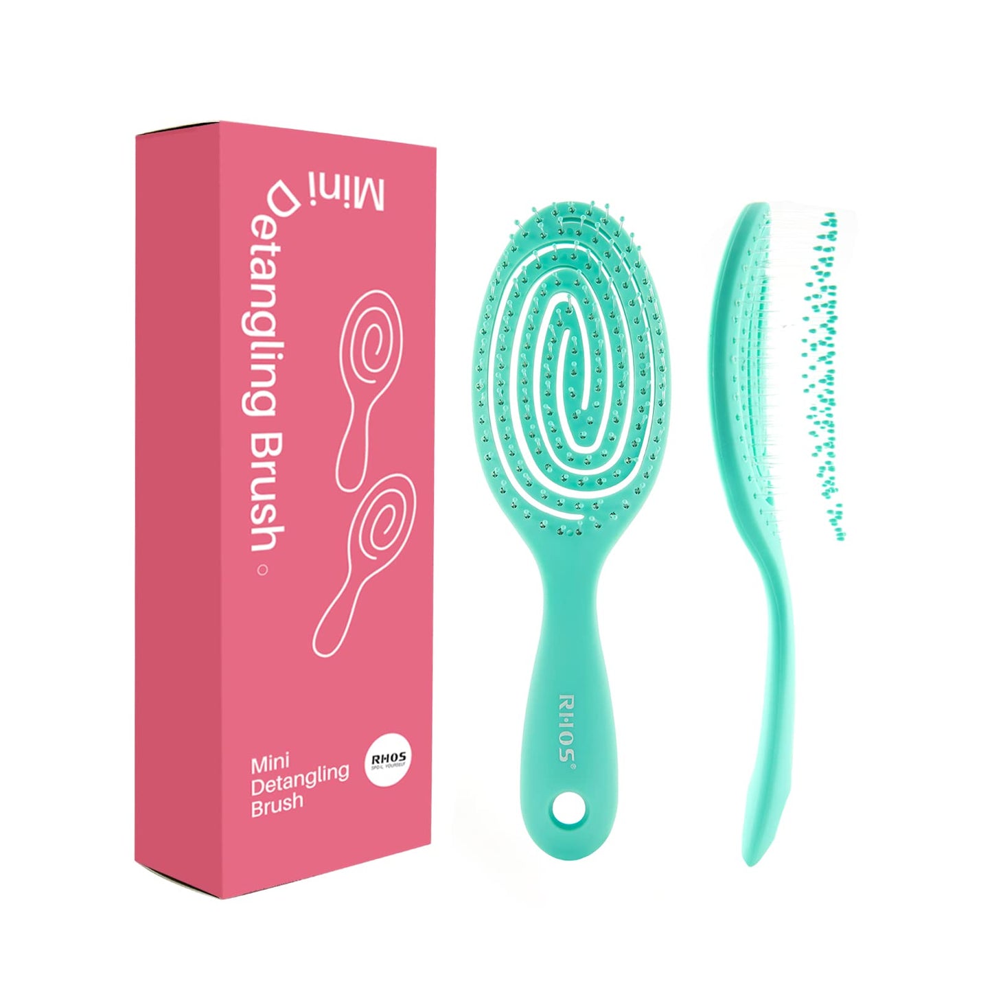 RHOS Detangler Brush for Kids - Soft Bristles for Curly, Thin, Short, Long, Wet & Dry Hair - Small Vented Design, Easy to Clean (1 Pack - Green)