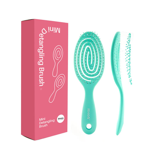 RHOS Detangler Brush for Kids - Soft Bristles for Curly, Thin, Short, Long, Wet & Dry Hair - Small Vented Design, Easy to Clean (1 Pack - Green)