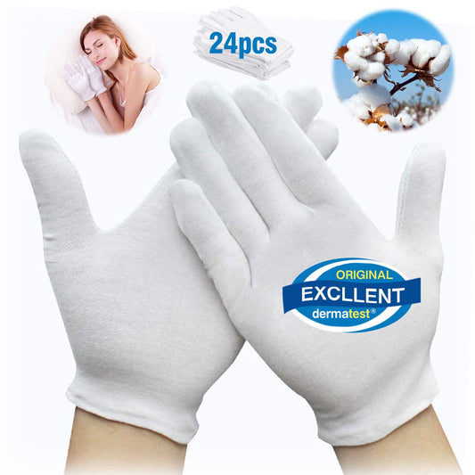 Cotton Gloves Kids 24pcs Soft White Gloves Moisturizing Eczema Gloves for Dry Hands SPA Inspection (Large)