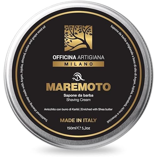 Officina Artigiana Milano, Maremoto Shaving Soap 150ml ? Luxury Italian artisan wet shaving soap with 46% wellness oils & shea butter ? aquatic ozonic marine scent ? vegan skincare