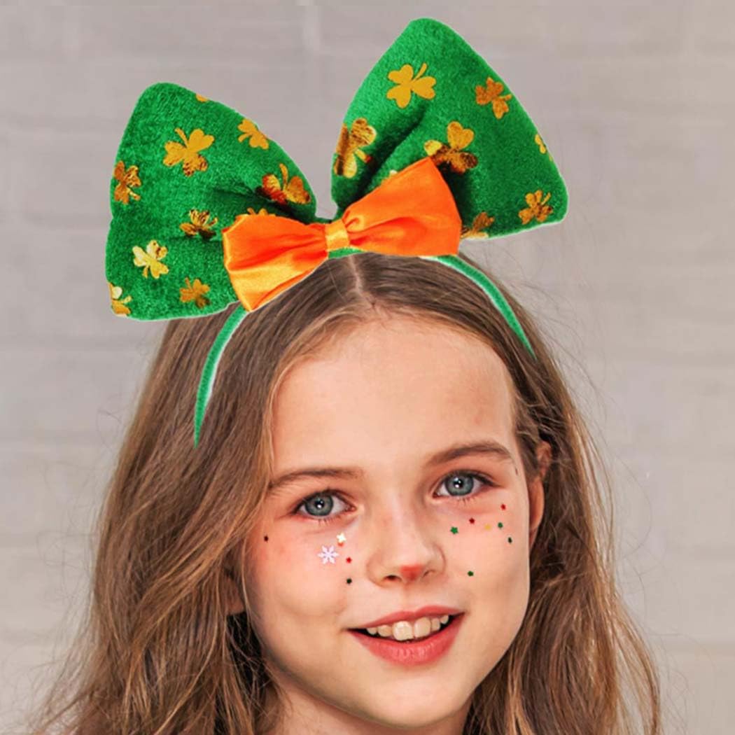 JEWEKY St Patrick's Day Headband Green Bow Hair Bands Irish Shamrock Headband Festive Holiday Hair Accessories for Women (Style 2)