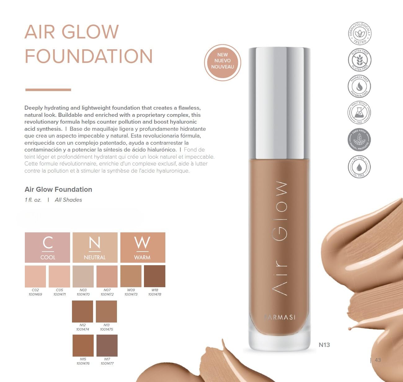 Farmasi Air Glow Foundation, Deeply hydrating and Lightweight Skincare Effects, Sea-Water formula, Natural-looking Skin Hydrated Softer and Smooter, Buildable Hylauronic Coverage 1 Fl Oz / 30 ML - W18