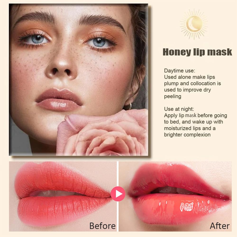 3PCS Bee Lip Balm Honey Pot, Moisturizing Propolis Lip Mask,Hydrating Prevention Dry and Cracked Lip Scrubs Exfoliator,Lip Sleep Mask Reduces Lip Lines Lip Skin Care Products