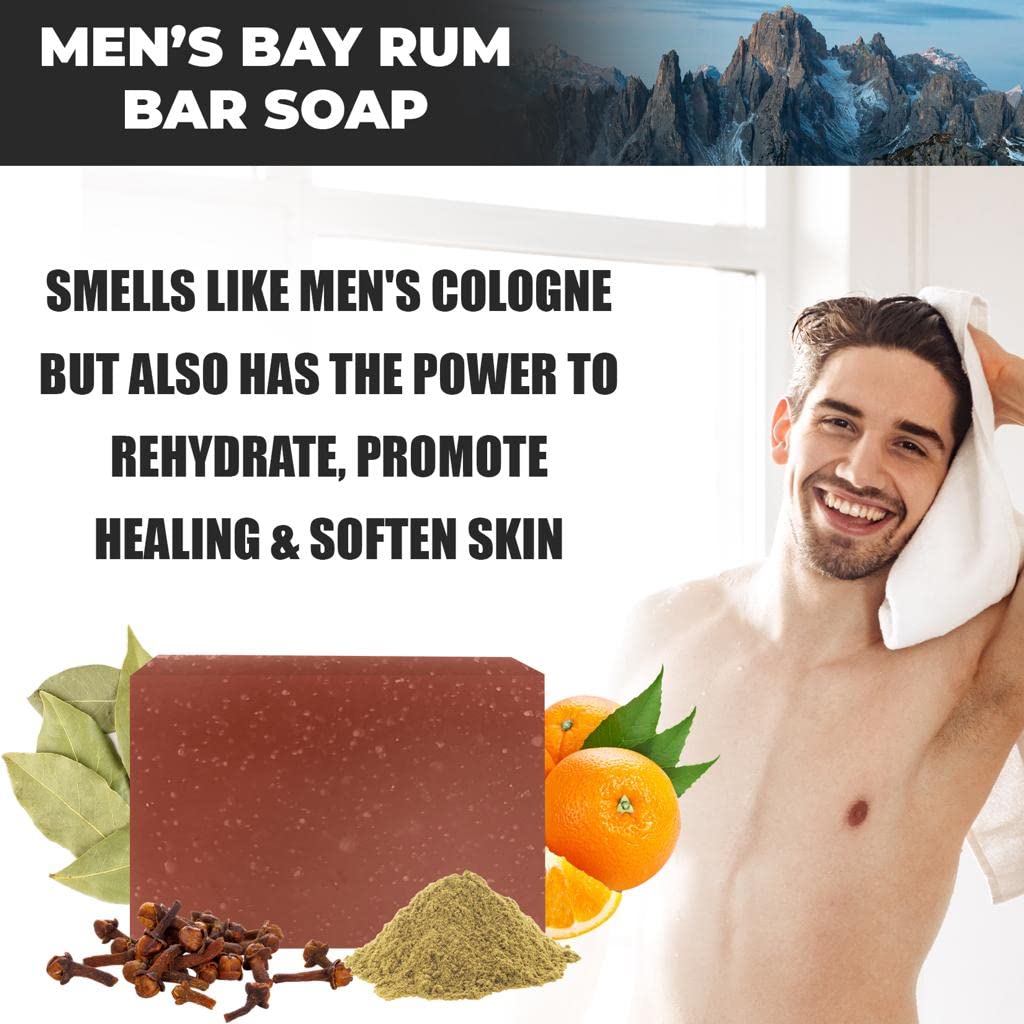 Men's Natural Soap Variety Pack Sampler Gift Box, Set of 4 Handmade Soap Bars - Scented Bar Soap for Men Face & Body Wash, Manly Soaps Gift Set for Him – Pine Tar, Alpine Sage, Cedar Citrus, Bay Rum