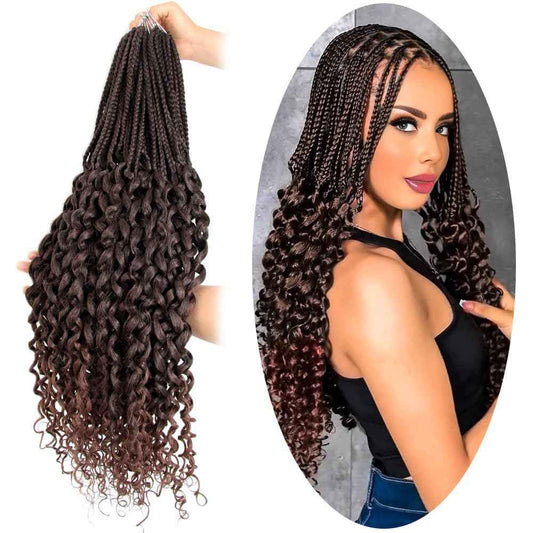 SECPOCPONY Long Boho Curl Box Braids Crochet Hair 24 Inch 8 Packs Pre looped French Curl Braiding Hair for Black Women Crochet Goddess Box Braid with Curly Ends (T30)