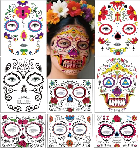 Sugar Skull Temporary Face Tattoo Kit - 8 Sheets