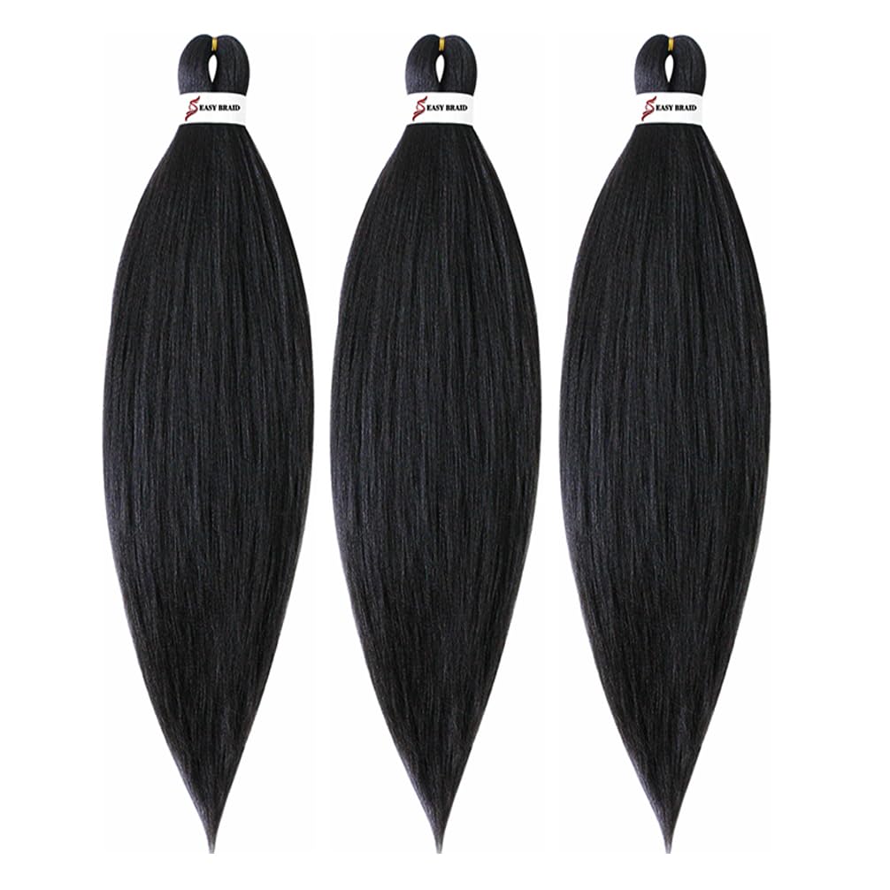 BALINGHAIR Pre Stretched Braiding Hair 1B Kanekalon Flame Retardant Synthetic Fiber Braids Hair Extensions 20 Inch Natural Black(1B-3Pcs)