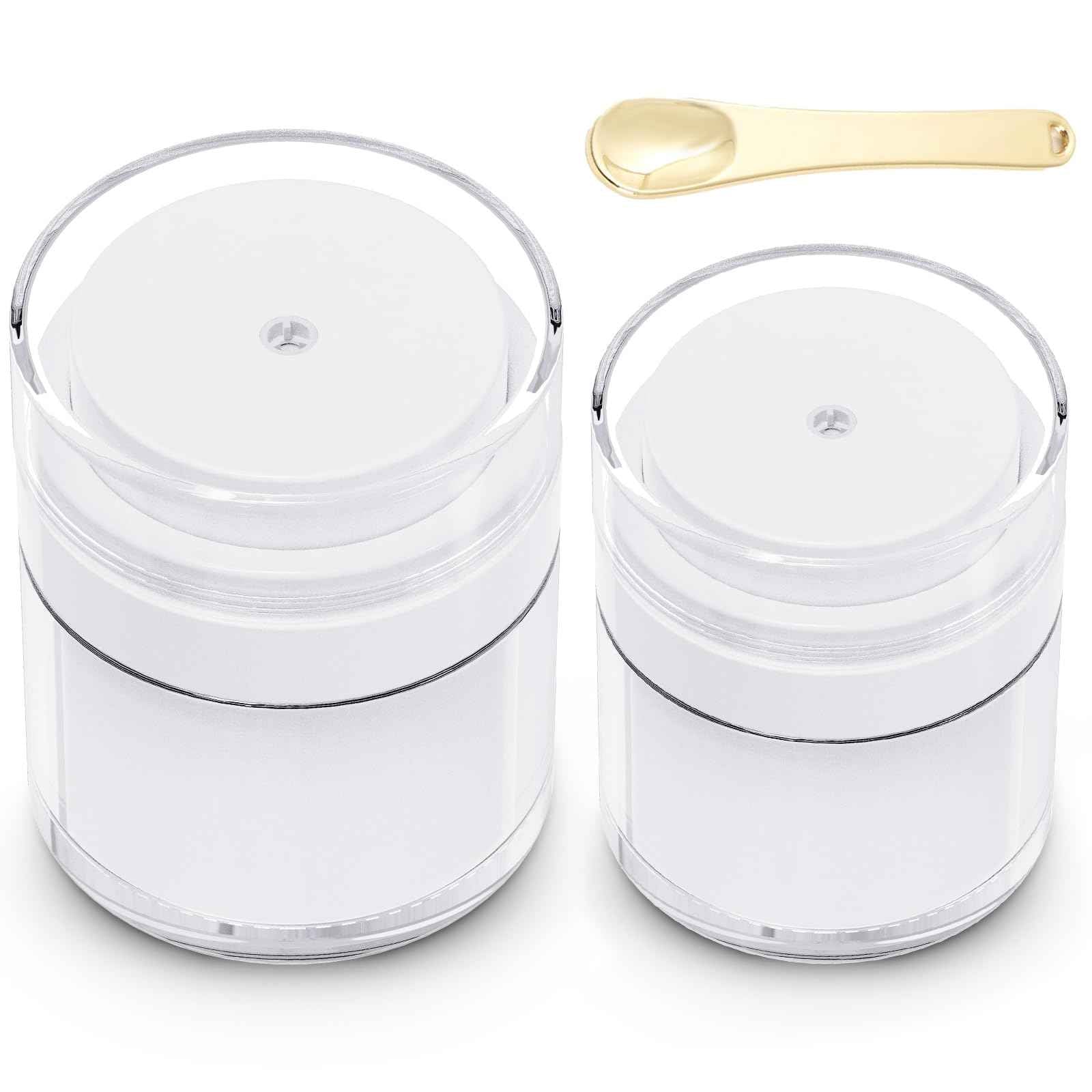 2 Pack Airless Pump Jars, 1/1.7oz Cream & Moisturizer Containers with Airless Pump Dispenser, Travel Size for Toiletries & Foundation