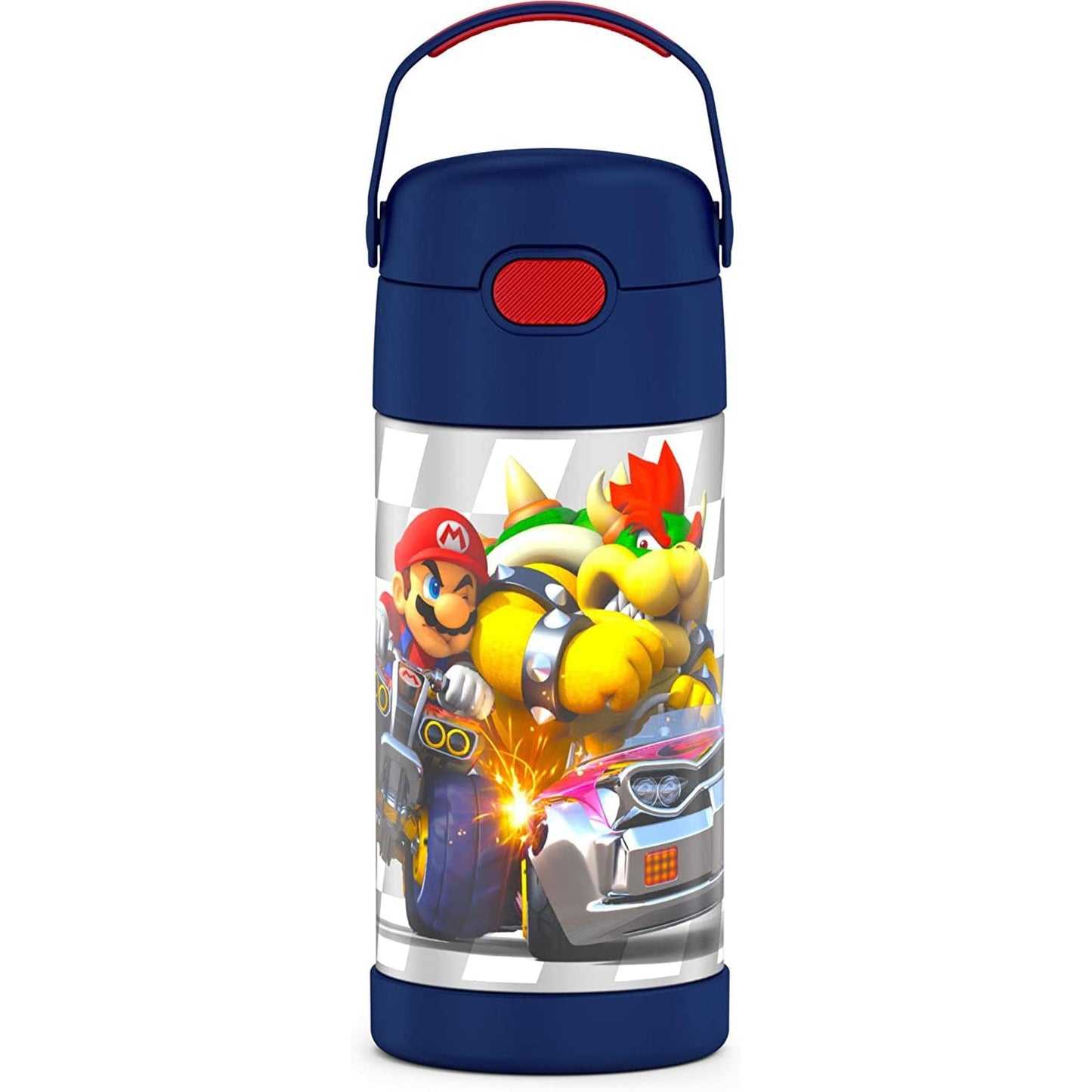 THERMOS FUNTAINER Water Bottle with Straw - 12 Ounce, Super Mario Brothers - Kids Stainless Steel Vacuum Insulated Water Bottle with Lid