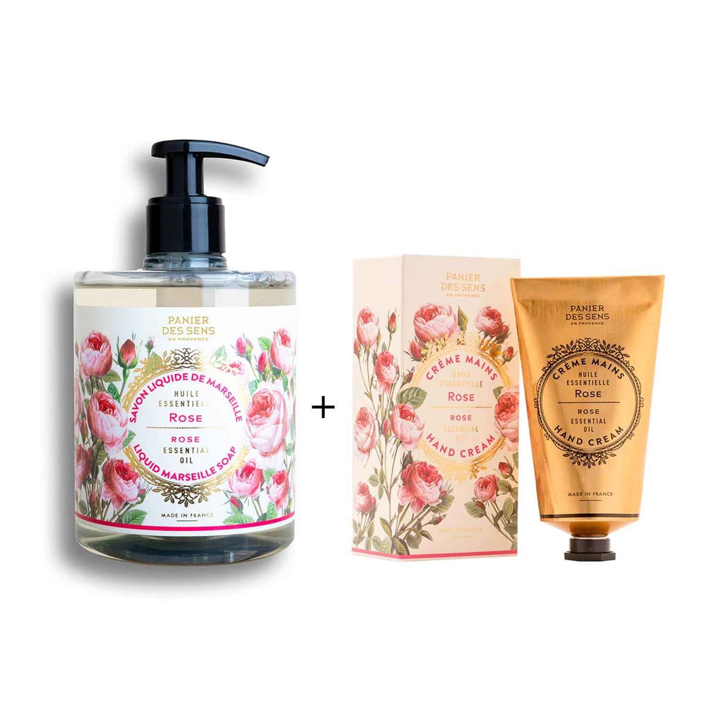 Panier des Sens – Rose Foaming Liquid Hand Wash & Moisturizing Hand Cream – Hand Soap and Lotion Set - with Coconut Oil, Shea Butter – French Hand Care – Gentle Formula – 97% Natural Ingredients
