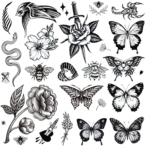 Tazimi 8 Sheet Black Temporary Tattoos for Women