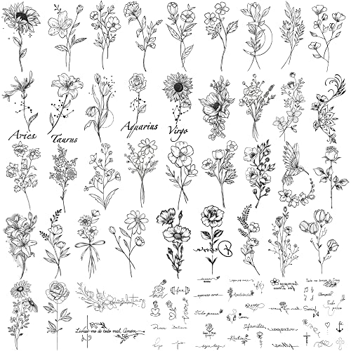 Waterproof Temporary Tattoos - 90 Sheets with Quotes & Flowers
