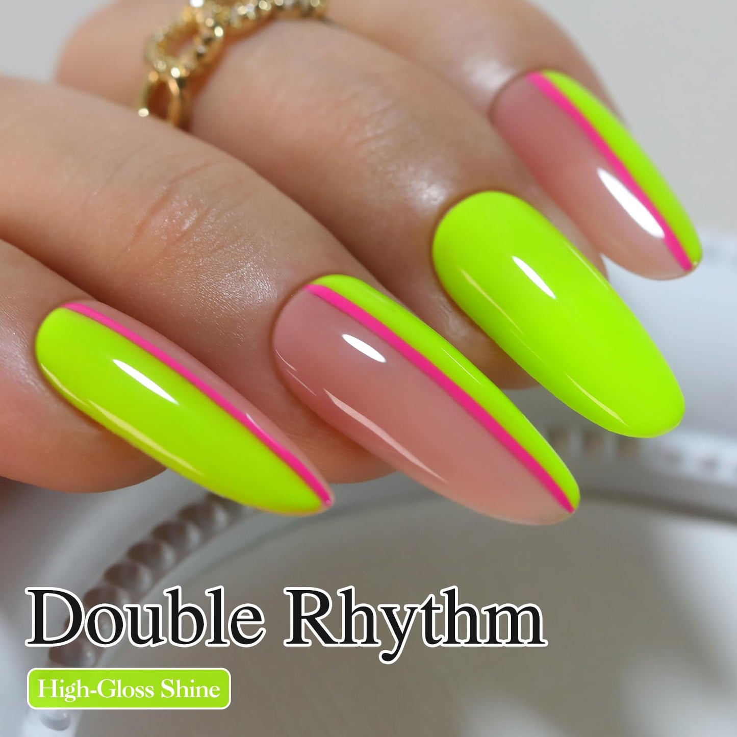 Double Rhythm 15ML Gel Nail Polish Pure Sheer Same Color Same Bottle Soak Off Gel Polish Art Manicure Salon DIY at Home for Women (Neon Green-A1305)