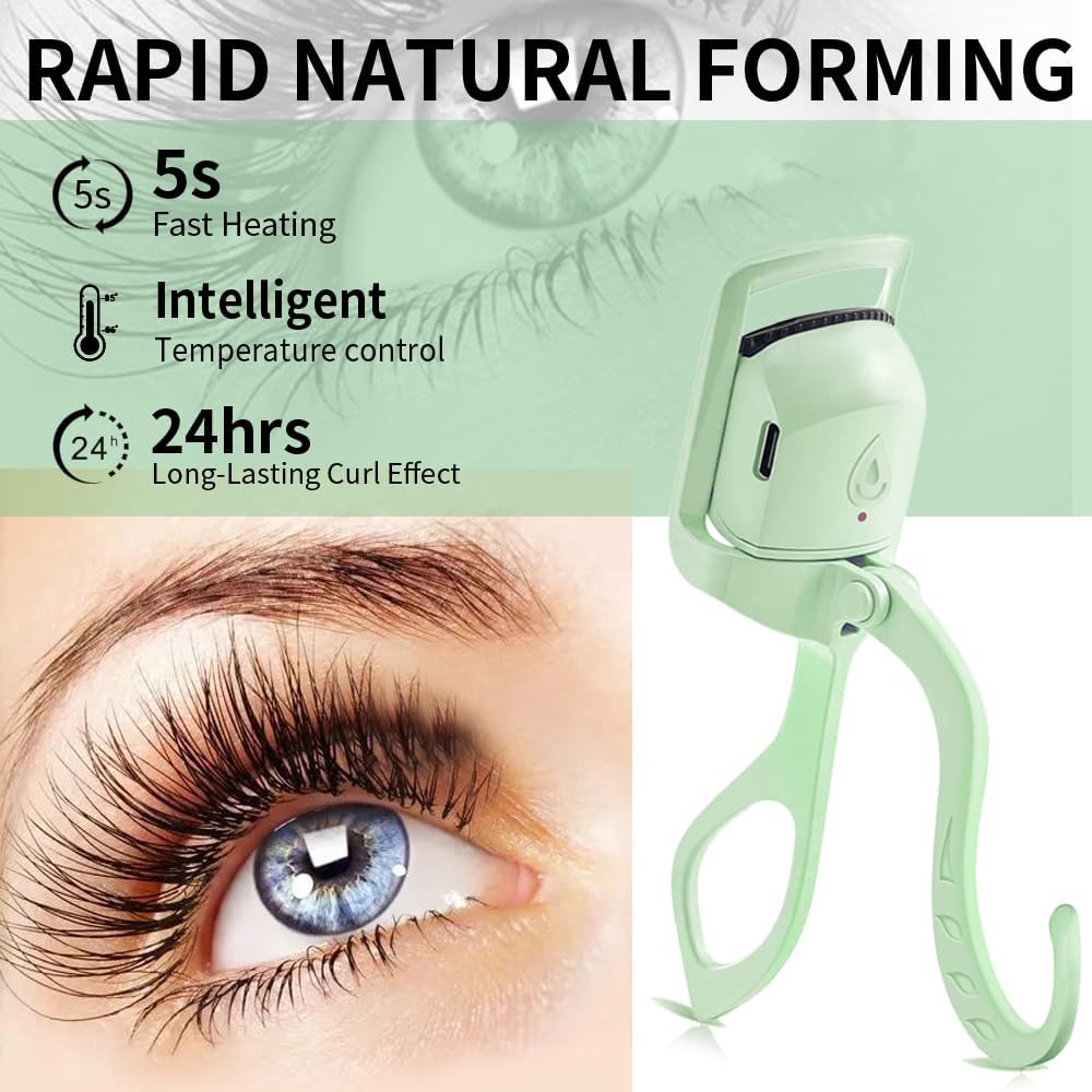 Heated Eyelash Curlers - Fast Heat up Within 5s - 24 Hours Long Lasting - Rechargeable Electric Eyelash Curler - Temperature Control - Safe Anti-Burn Lash Curler - Quick Natural Curling Eye Lashes