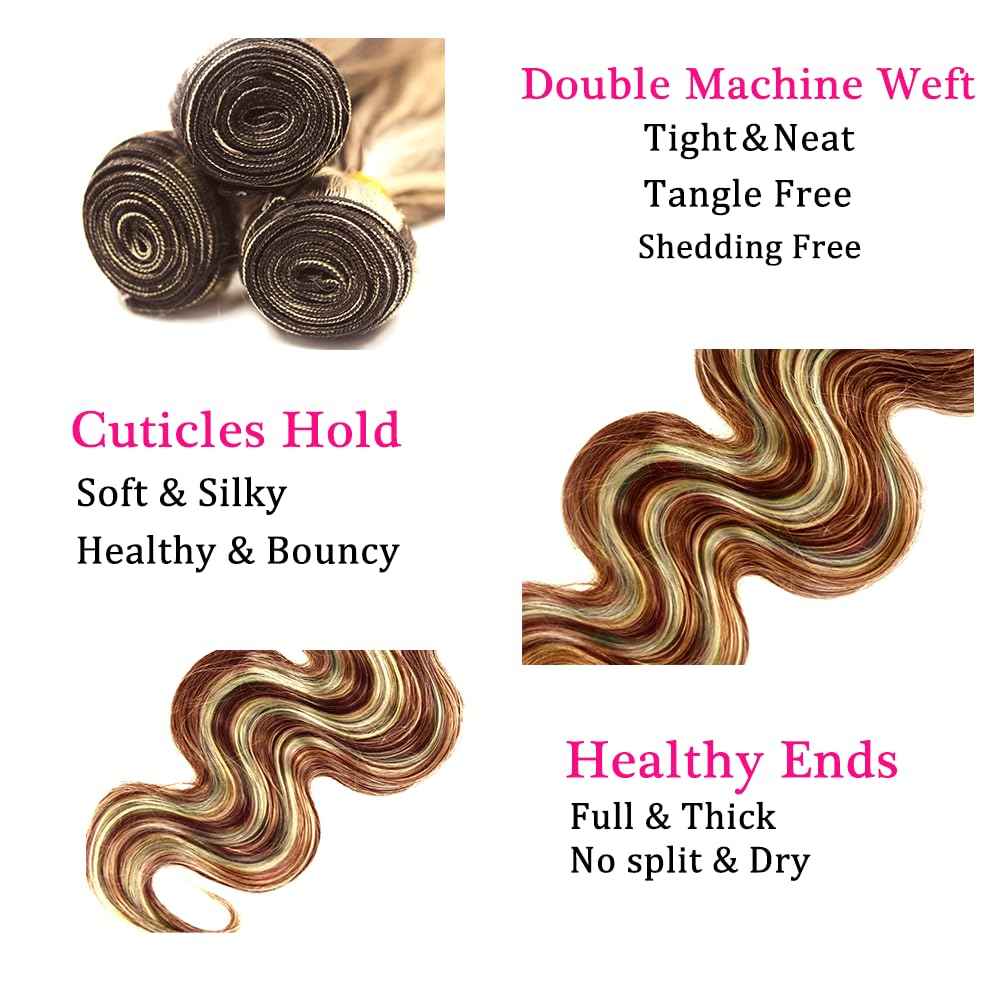 P30613 Bundles Human Hair GveoXvo Highlight Body Wave Bundles 22 24 26 Inch Peruvian Virgin 2 Tone Brown Mixed With 613 Bundle Hair Extensions
