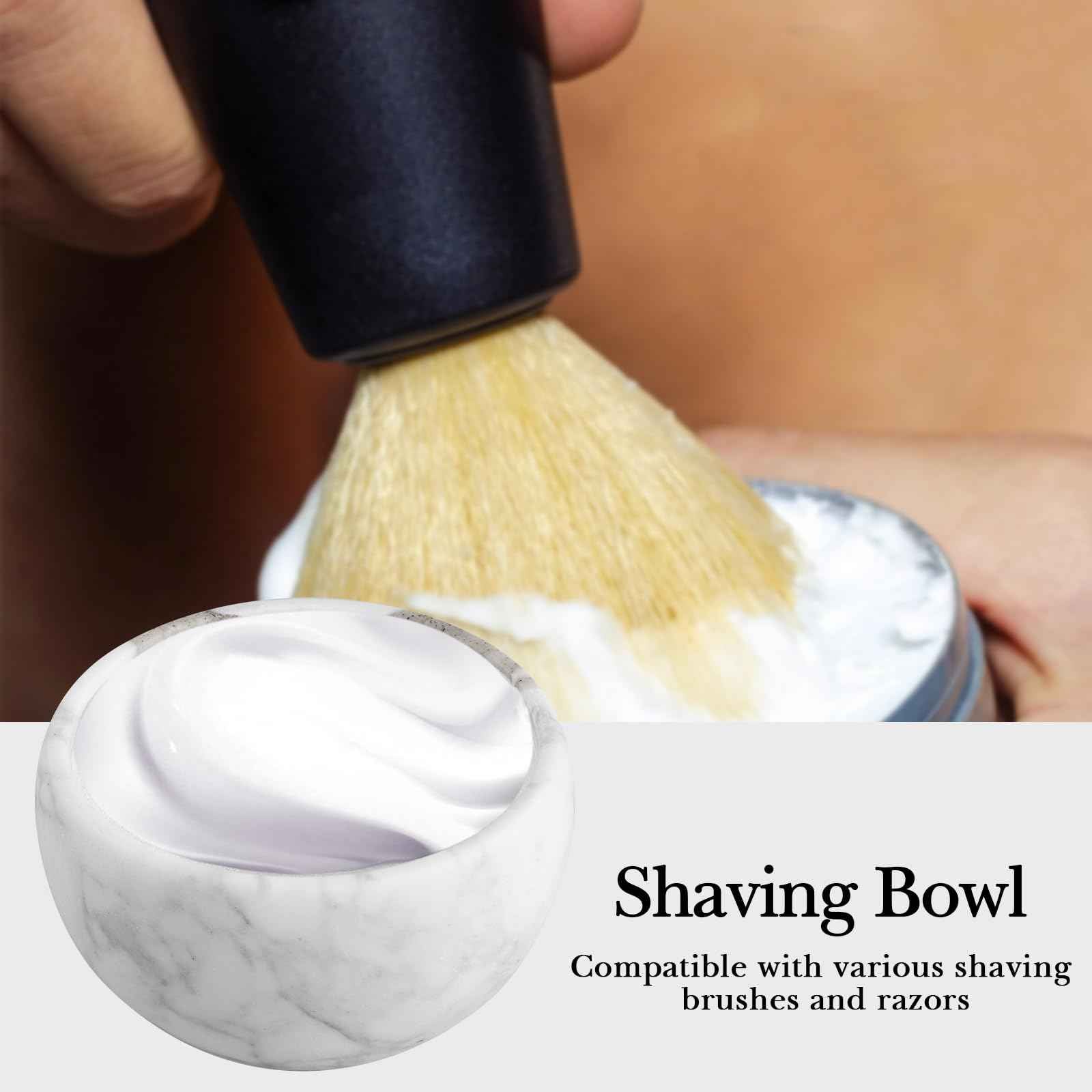 Linkidea Marble Shaving Bowl for Men, Shaving Soap & Cream Bowl, Durable Wet Shave Mug, Easy to Create Rich Lather, Stylish Bathroom Shaving Accessory (White)