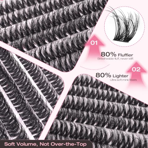 Pleell G.Fluant Fluffy D-Curl Eyelash Clusters 12-18MM Volume Lashes - Wispy, Natural Look