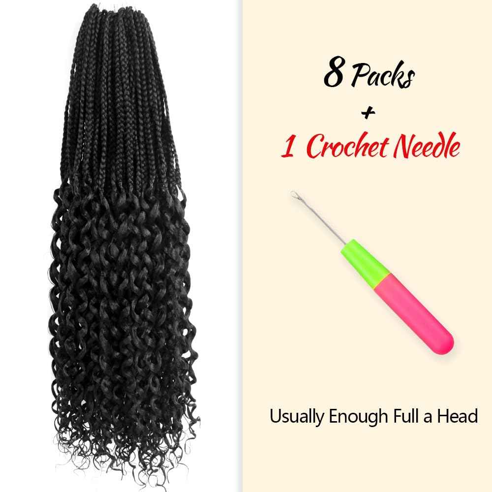 SECPOCPONY Long Boho Curl Box Braids Crochet Hair 30 Inch 8 Packs Pre looped French Curl Braiding Hair for Black Women Crochet Goddess Box Braid with Curly Ends (1B, Natural Black)
