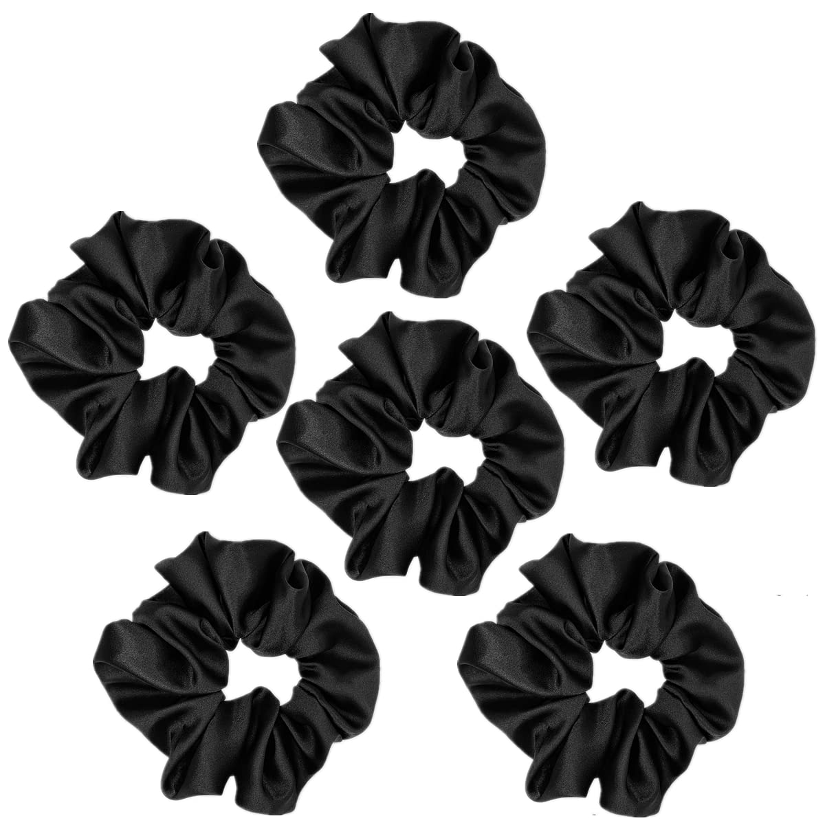 6 Pcs Silk Scrunchies, Soft Hair Ties, Fashion Hair Bands, Bow Ropes, Elastic Ponytail Holders, Hair Accessories for Women and Girls (4.3 inch, Black)