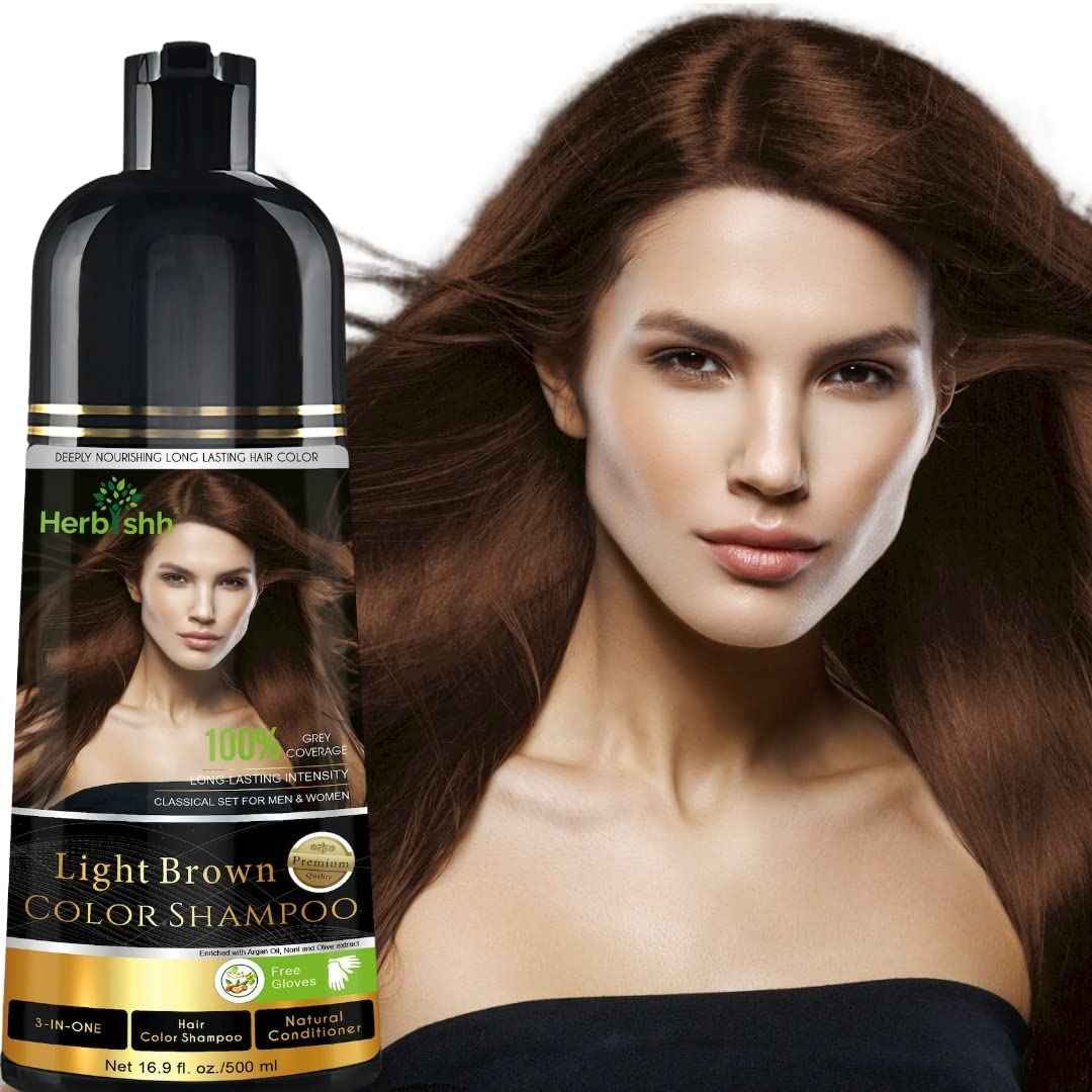 Herbishh Hair Color Shampoo Light Brown Magic Dye for Gray Hair Argan Hair Mask-Deep Conditioning & Hydration For Healthier Looking Hair 150ml