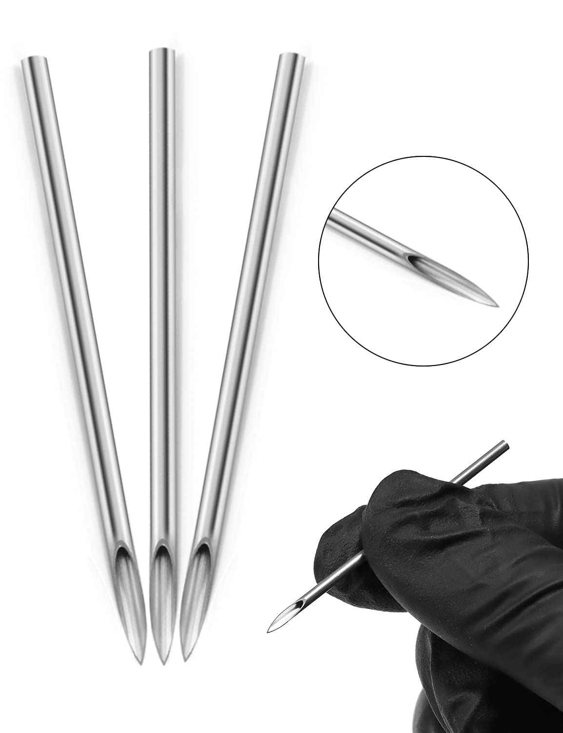 Vsnnsns 10G Piercing Needles 316L Surgical Steel Piercing Needles for Nose Septum Lip Tongue Belly Eyebrow Rings Cartilage Tragus Helix Rook Conch Daith Earrigns Piercing Needles 10 Gauge