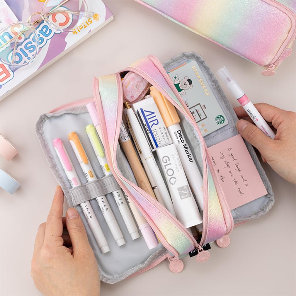 iSuperb Large Pencil Case 3 Compartments Pencil Pouch Big Capacity Pencil Bag for Kids Teen Girls Boys Student School Supplies Oxford Organizer Pen Bag Cosmetic Makeup Pouch