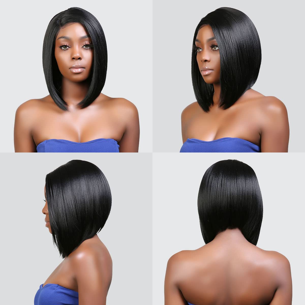 STUDIOCUT BY PROS Medium Asymmetrical Bob Straight Wig Side Part Lace Front Wigs Deep Part Wig for Black Women High Heat Resistant Synthetic Wigs DPL005 (Asymmetrical Bob, 1B-OFFBLACK)