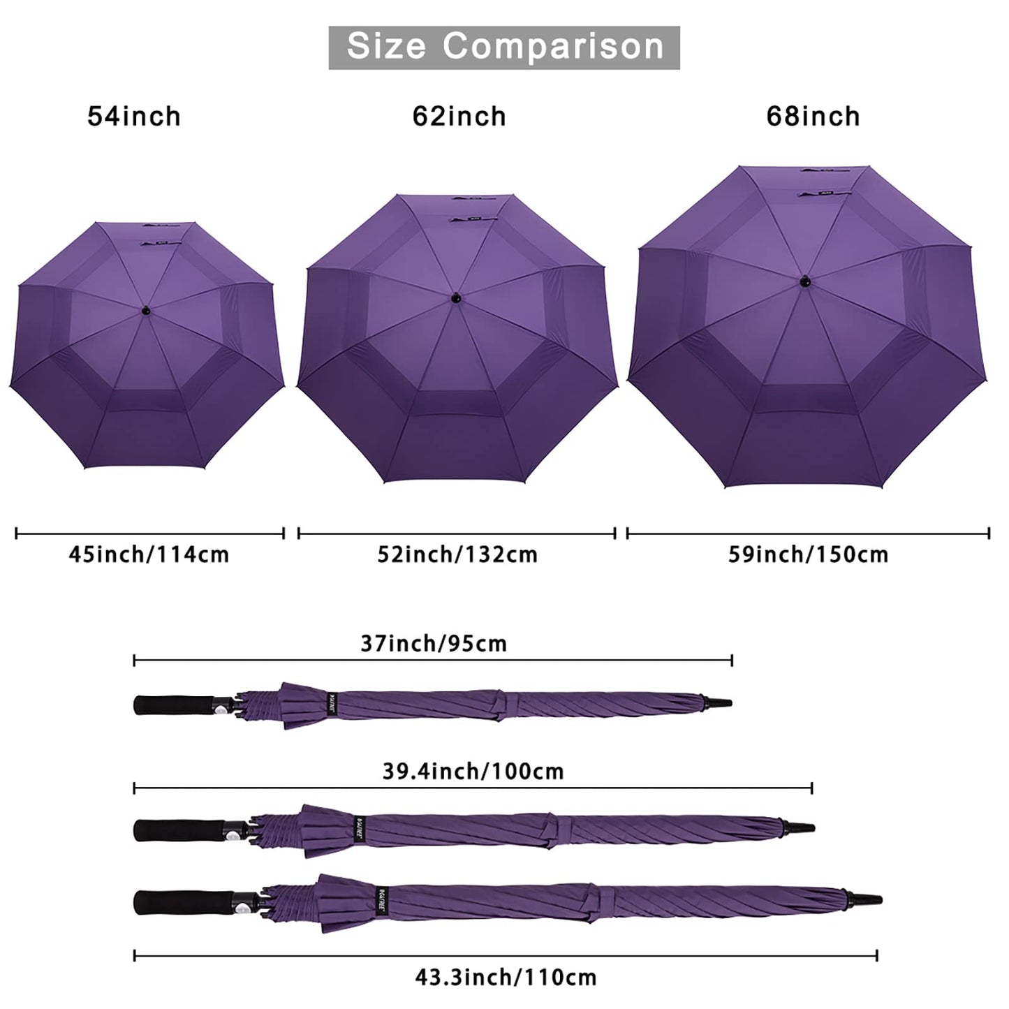 G4Free 62 Inch Automatic Open Golf Long Umbrella Extra Large Oversize Double Canopy Vented Windproof Waterproof Stick Umbrellas(Purple)