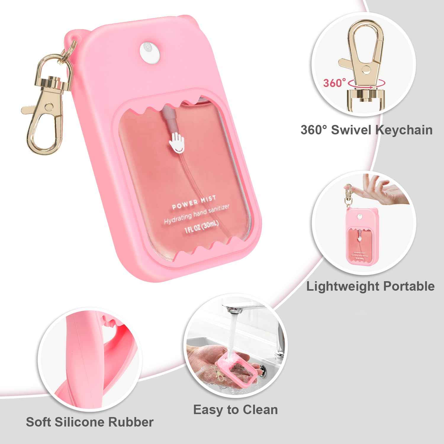 taessv 3Pcs Hand Sanitizer Spray Case for Touchland Silicone Touchland Case Keychain Cute Hand Sanitizer Spray Holder Compatible with Touchland Power Mist Gentle Mist Glow Mist (Pink & Purple & Blue)