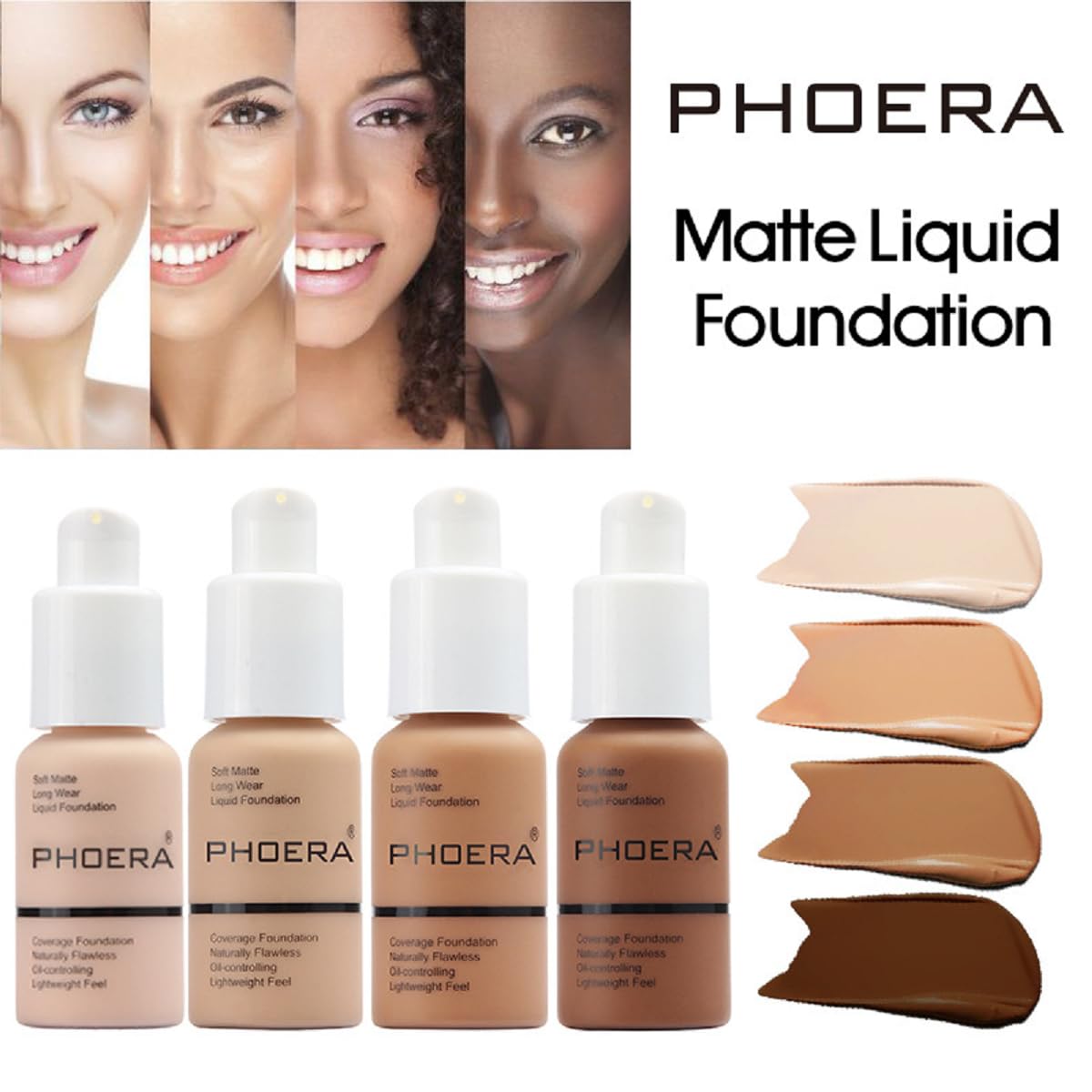 2 Pack PHOERA Foundation 103# Warm Peach and 104# Buff Beige,Flawless Soft Matte Liquid Foundation 24 HR Oil Control Concealer Foundation Makeup.