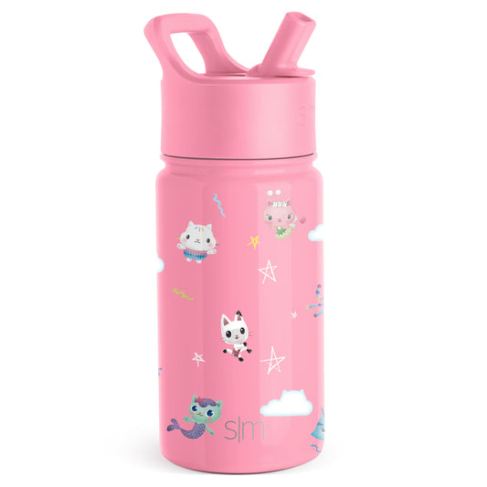 Simple Modern Gabby's Dollhouse Kids Water Bottle with Straw Lid | Reusable Insulated Stainless Steel Cup for Girls, School | Summit Collection | 14oz, Kitty Starry Skies