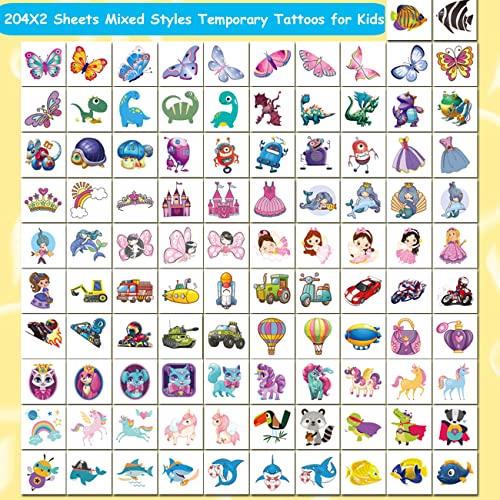 408 PCS Individually Wrapped Temporary Tattoos for Kids - Mixed Tattoos for Kids Birthday Party Favors Goodie Bag Fillers