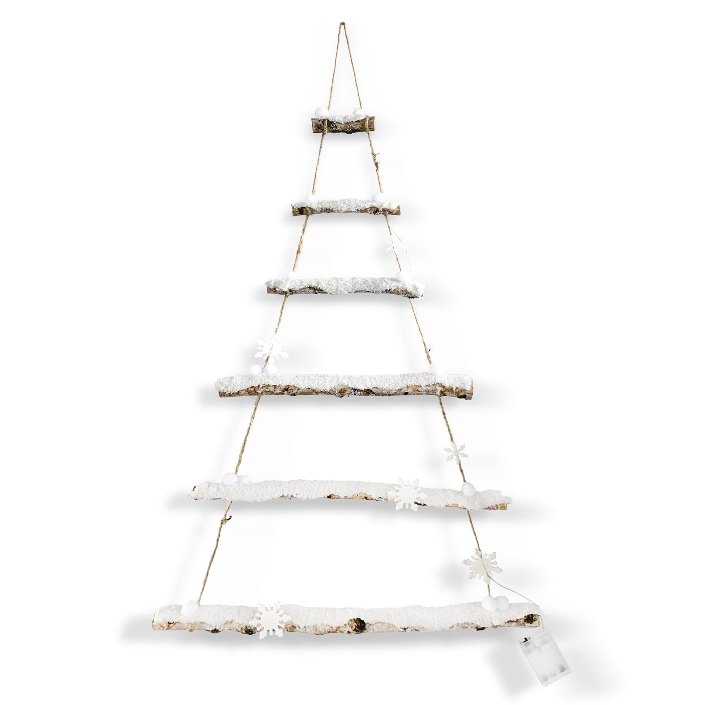 Nature Vibe 42 Inches Snowy Birch Logs Wall Christmas Tree with Lights,Frosted Wood Hanging Christmas Tree with Snowflake as Rustic Christmas Decor for Ornament Display