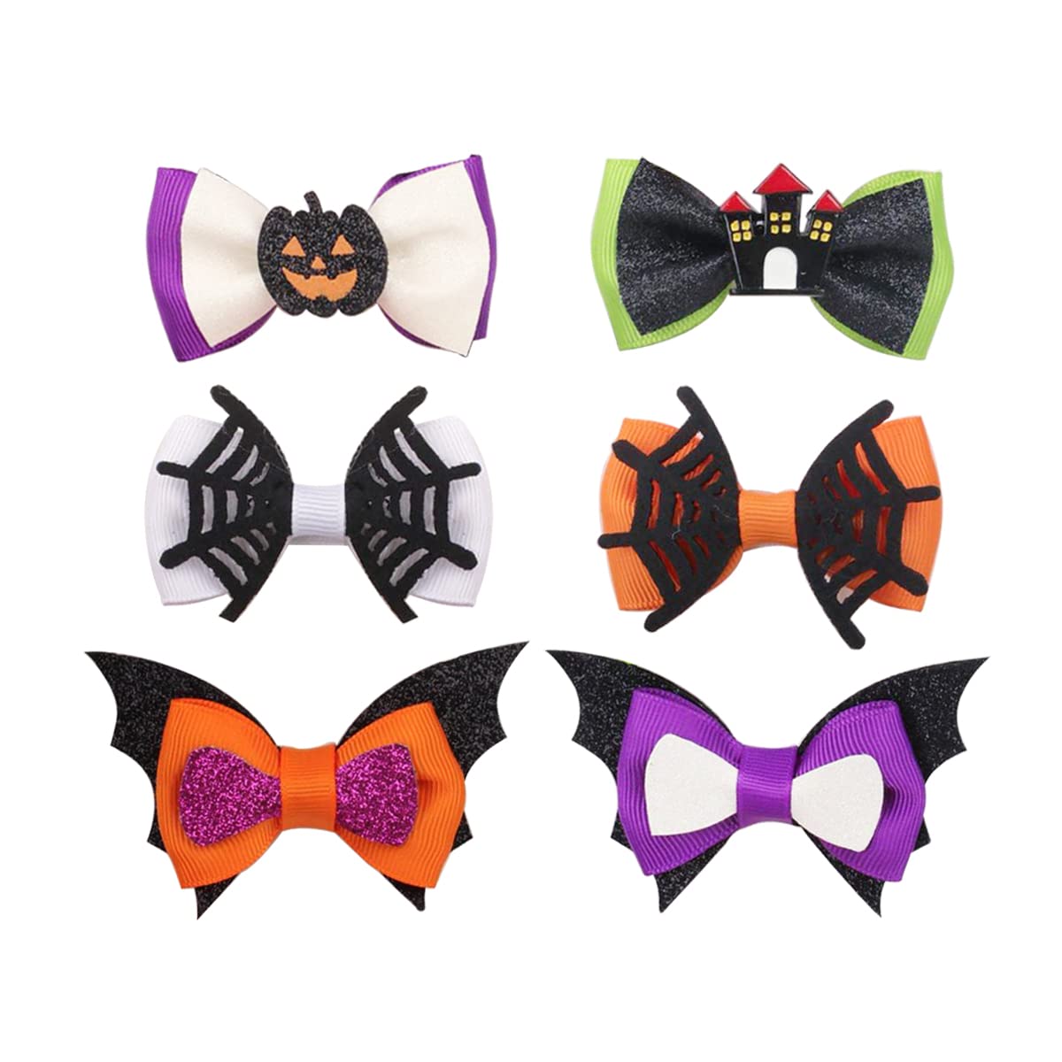 Aaiffey 6Pcs Halloween Hair Bows Clip Halloween Hair Accessories Headdress Pumpkin Hair Pins Ghost Hair Barrette Spider Hair Clips Girls Festive Parties