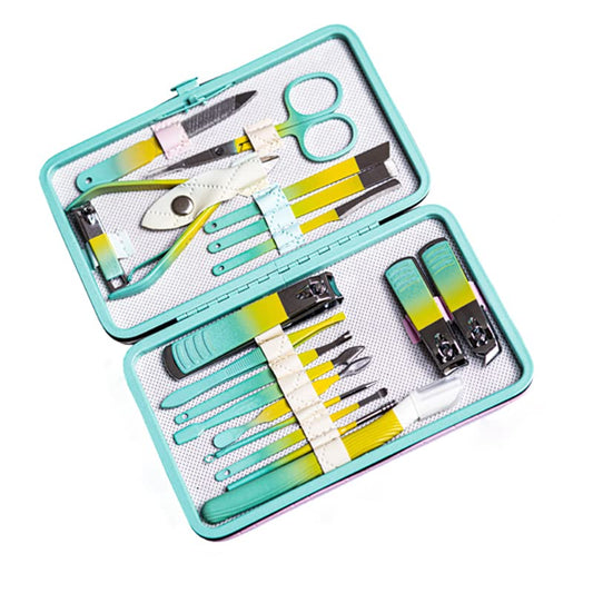 HOYUJI nail set manicure pliers set nail tool kit fashion beauty tools professional care tools home nail clipper set the best gift for men and women friends (dazzling color lime 18 pieces)