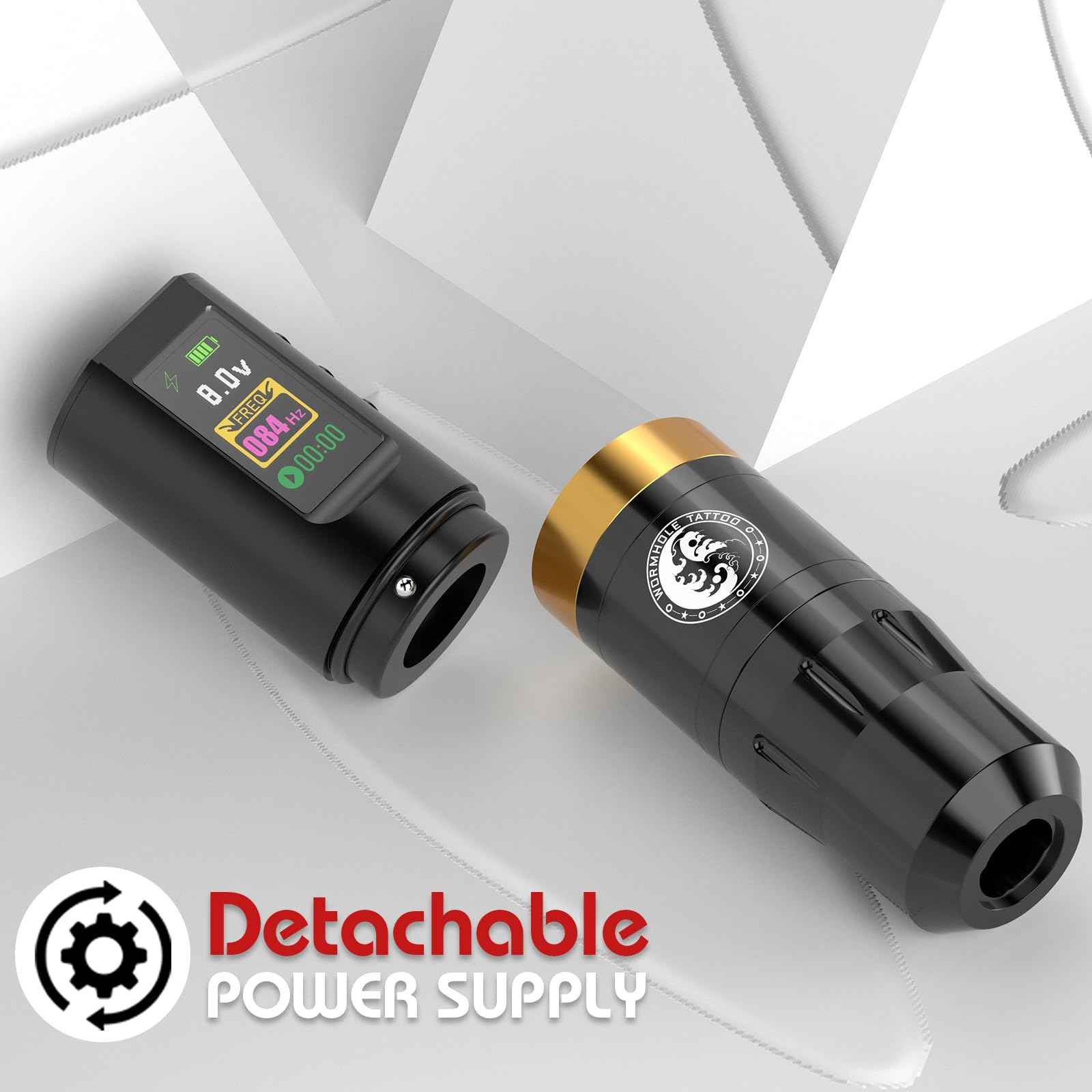 Wormhole Tattoo 58Pcs Complete Tattoo Gun Kit - Aluminum Alloy LED Smart Tattoo Pen Wireless Tattoo Machine with 1800mAh Battery for Tattoo Beginners - Black WTK313