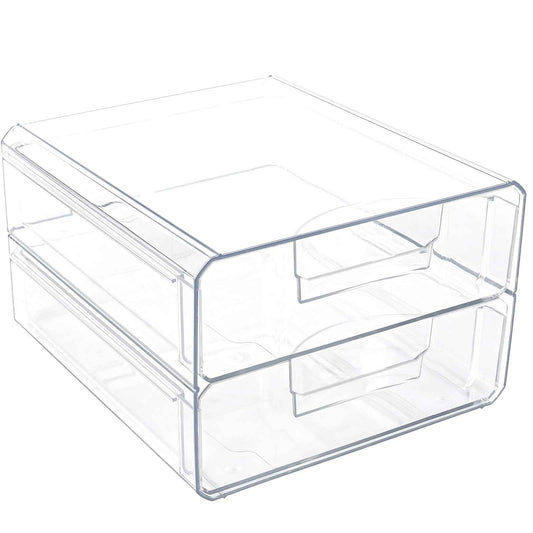 Clear Stackable Storage Drawers,Acrylic Makeup Drawer Organizer with 2 Drawers,Stackable Storage Bins for Skincare,Cosmetics,Beauty Supplies,for Vanity,Bathroom,Kitchen Countertop,Pantry Organization