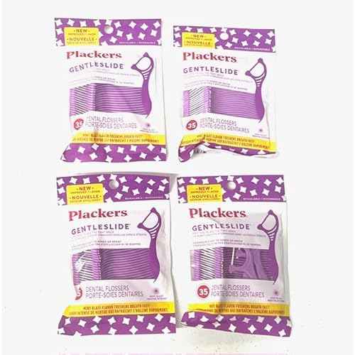 4-Pack of Gentleslide Dental Flossers for Tight Teeth, Cool Mint Flavor, Tartar Pick, 4 Packs of 35 Picks