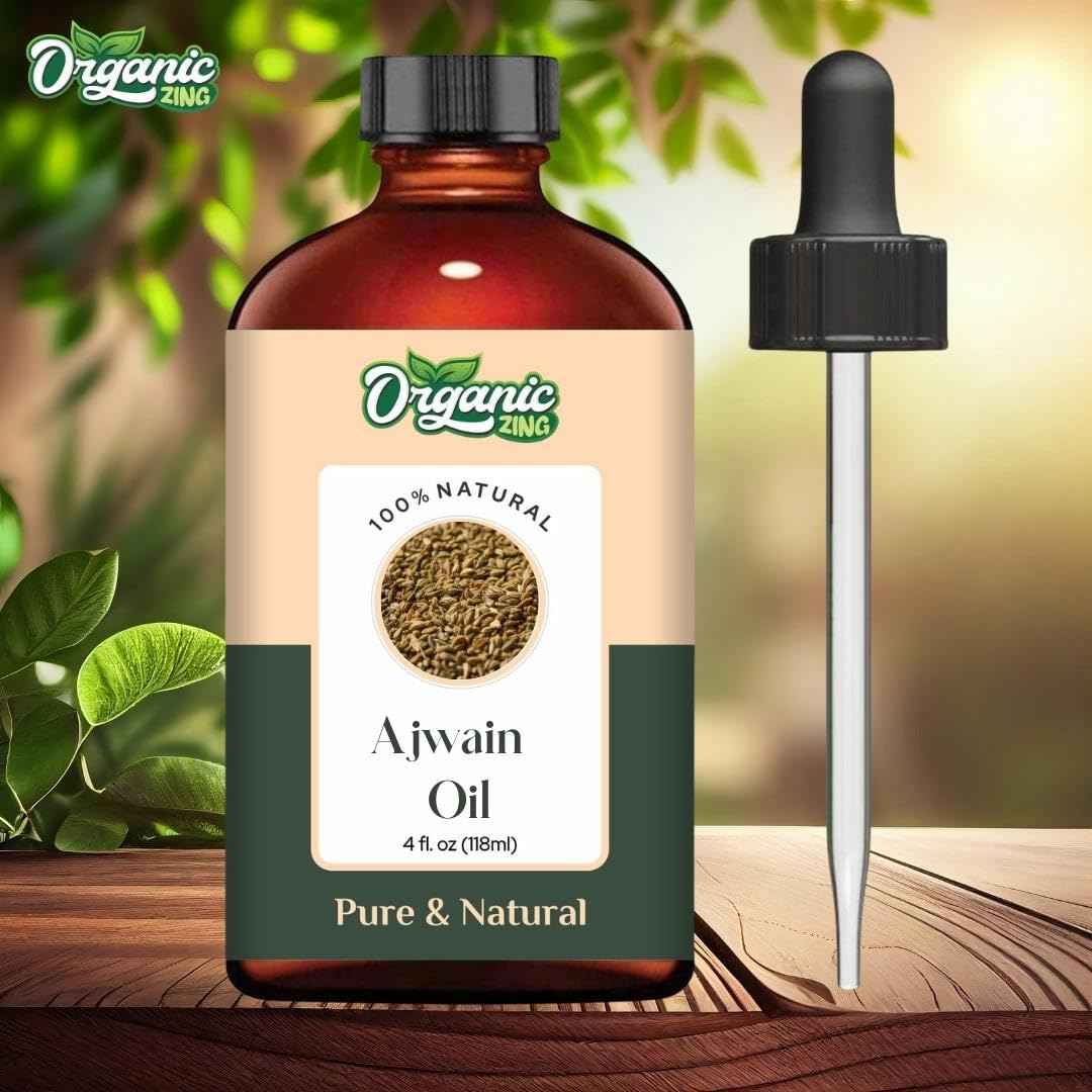 Organic Zing Ajwain (Trachyspermum Ammi) Oil | Pure & Natural Essential Oil for Skincare, Hair Care & Massage - 118ml/3.99fl oz