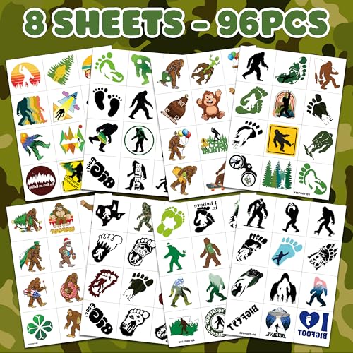96 PCS Bigfoot Temporary Tattoos for Kids Party Favors
