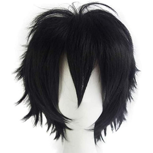 Gairyan Short Black Wig Cosplay Wig Unisex Anime Costume Straight Fluffy Wig Synthetic Spiky Layered Short Hair With Bangs Heat Resistent Holiday Theme Party Fancy Dress Halloween Wig + Free Wig Cap